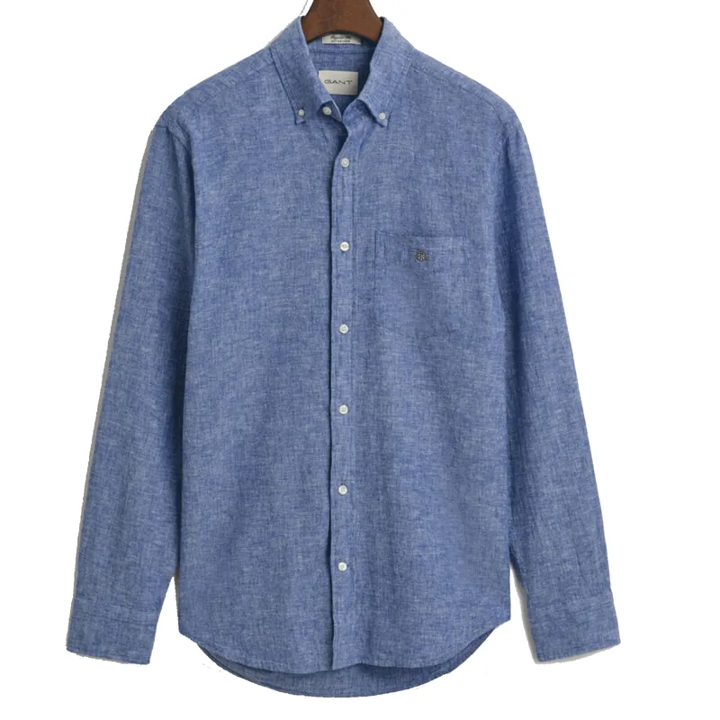 Gant Regular Fit Cotton Linen Shirt Rich Blue