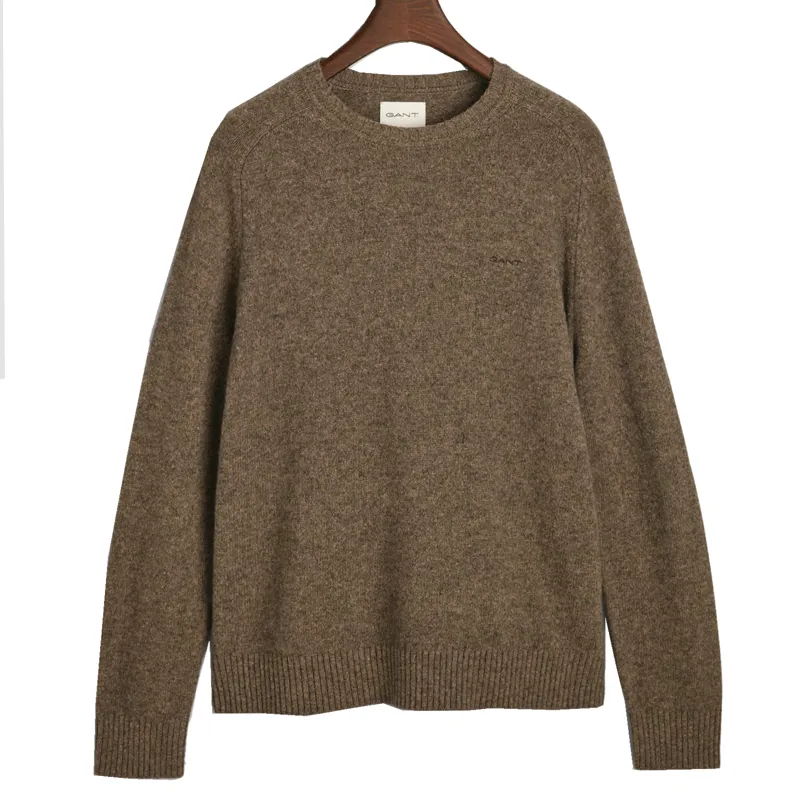 Gant Wool Blend Crew Neck Jumper Dark Hazelnut Melange-7