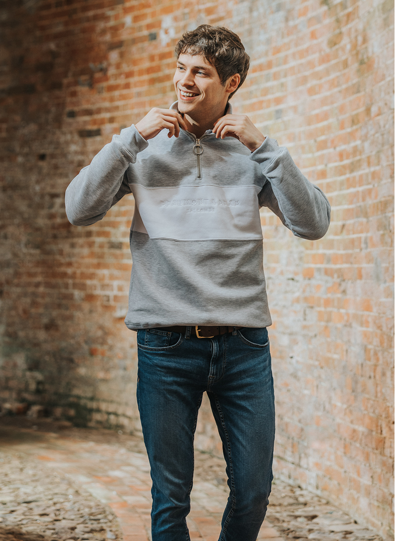Beaumont and Bear Cliff Road Unisex Quarter Zip Grey-1