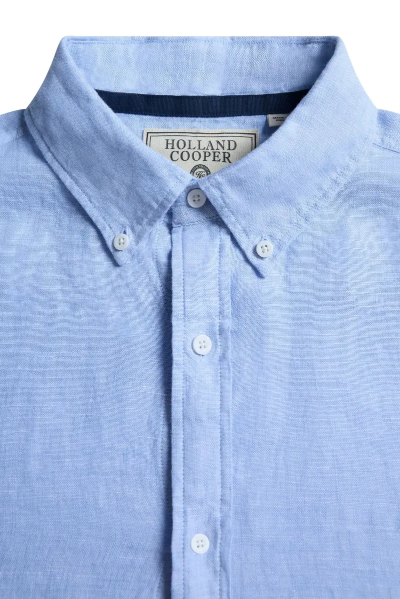 Holland Cooper Men's Regular Fit Linen Shirt in Sky Blue-6
