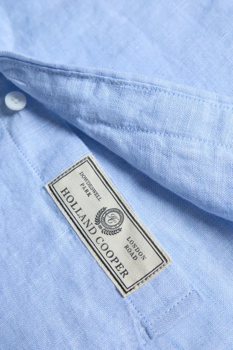 Holland Cooper Men's Regular Fit Linen Shirt in Sky Blue-5