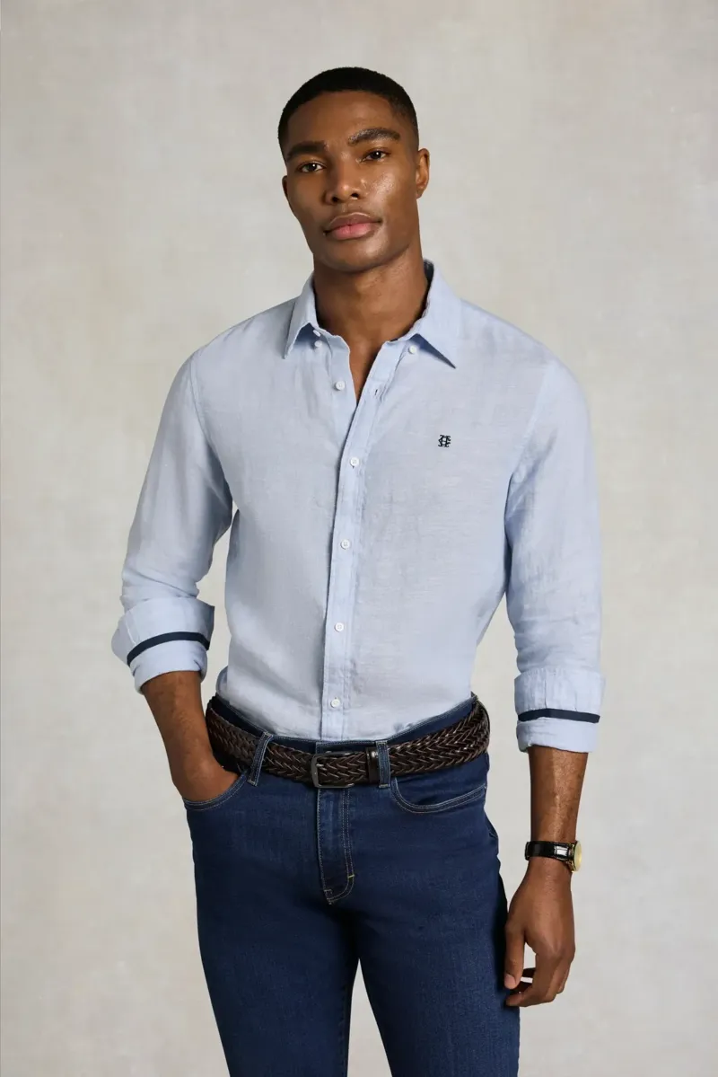 Holland Cooper Men's Regular Fit Linen Shirt in Sky Blue-1