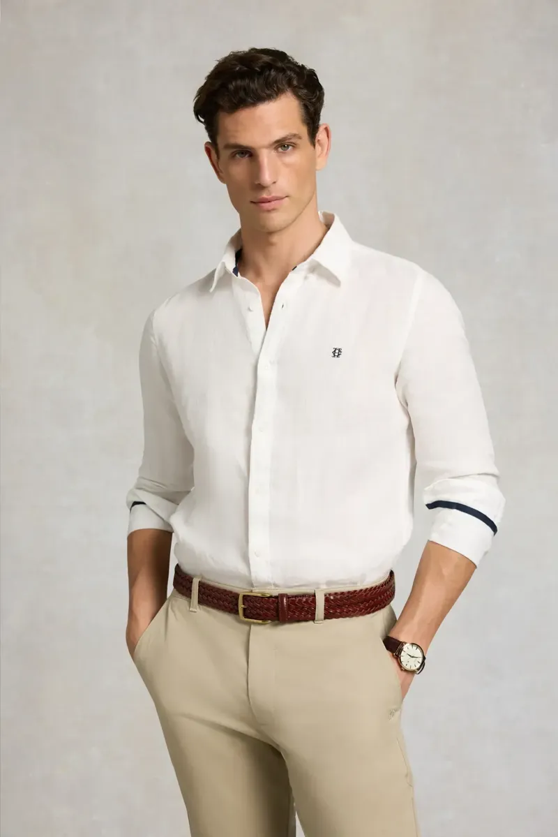 Holland Cooper Men's Regular Fit Linen Shirt in White-2