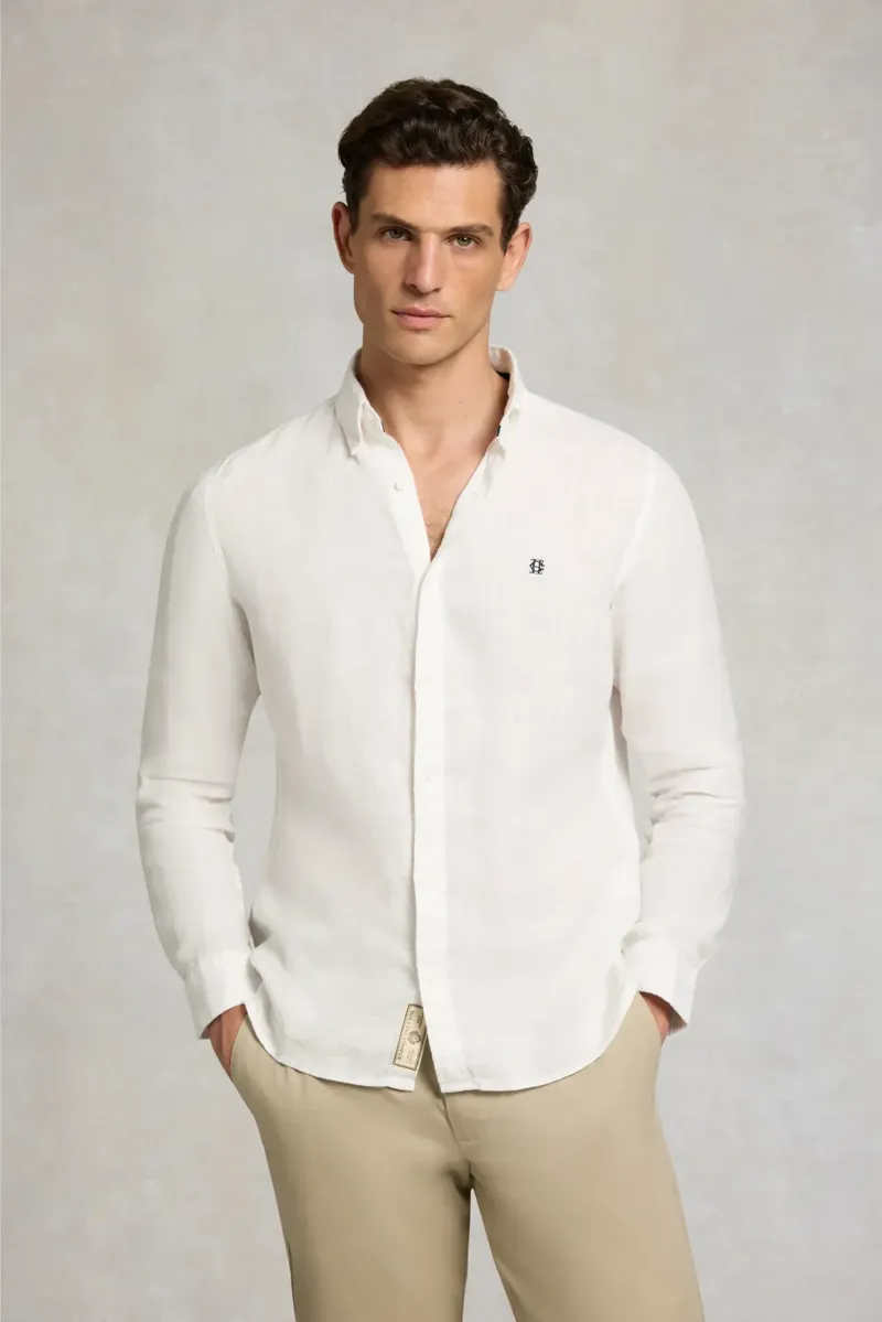 Holland Cooper Men's Regular Fit Linen Shirt in White-1