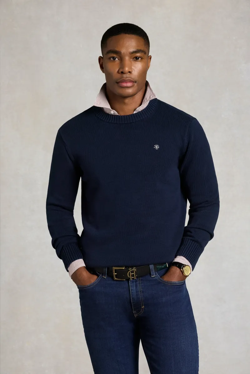 Holland Cooper Men's Heritage Crew Neck Knit in Ink Navy-1