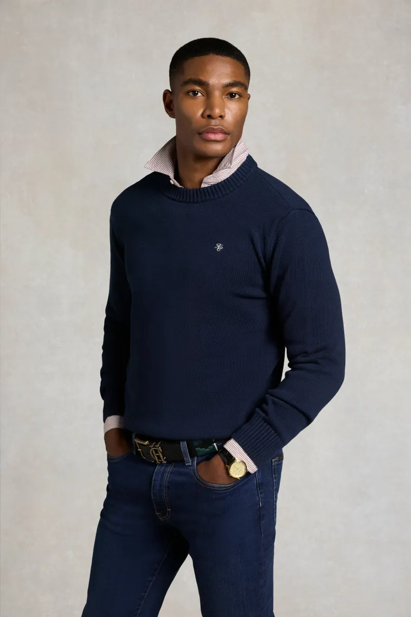 Holland Cooper Men's Heritage Crew Neck Knit in Ink Navy-3