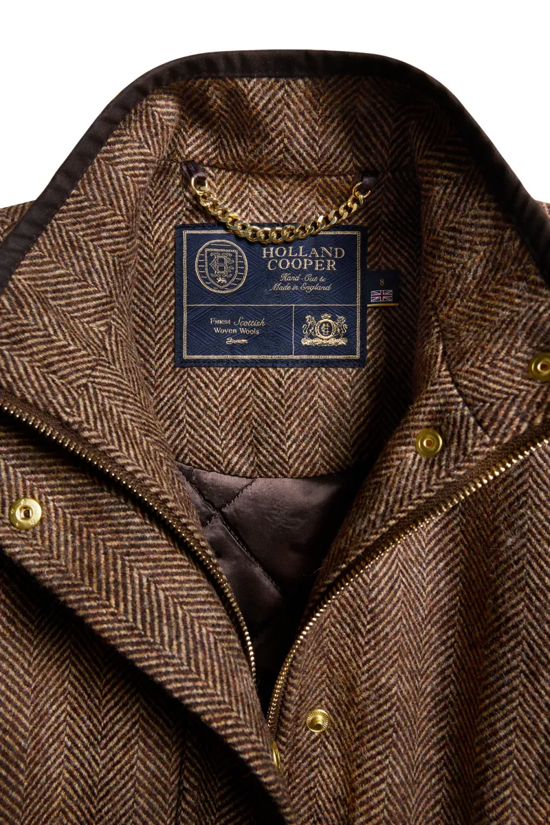 Holland Cooper Country Classic Tweed Gilet in Large Scale Brown Herringbone-6