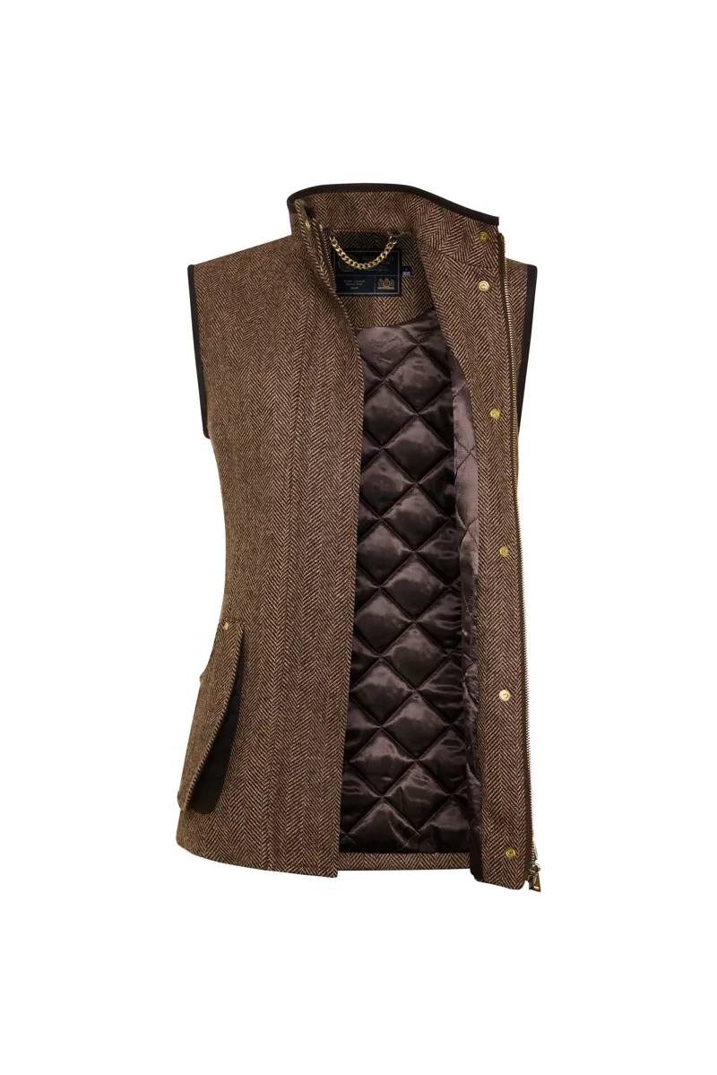 Holland Cooper Country Classic Tweed Gilet in Large Scale Brown Herringbone-1