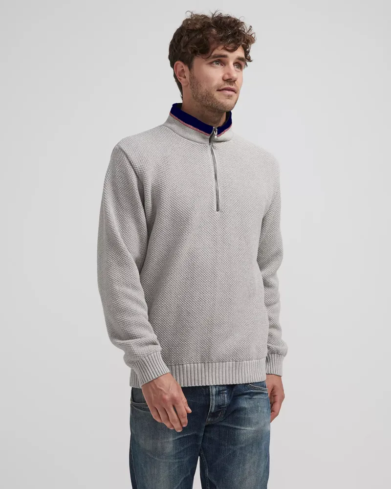 Holebrook Classic Men's Windproof Quarter Zip Jumper Light Grey Melange-1