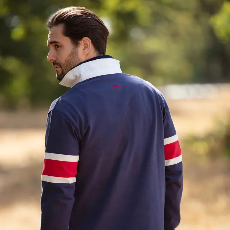 Bullwren Hooped Rugby Shirt in Navy/Chilli-2