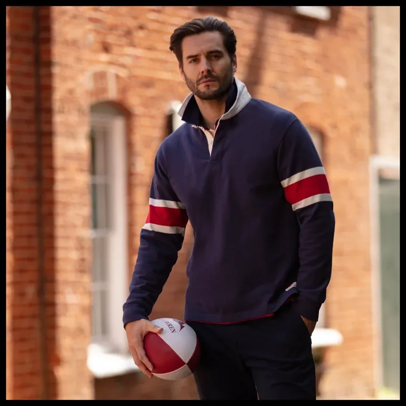 Bullwren Hooped Rugby Shirt in Navy/Chilli-1