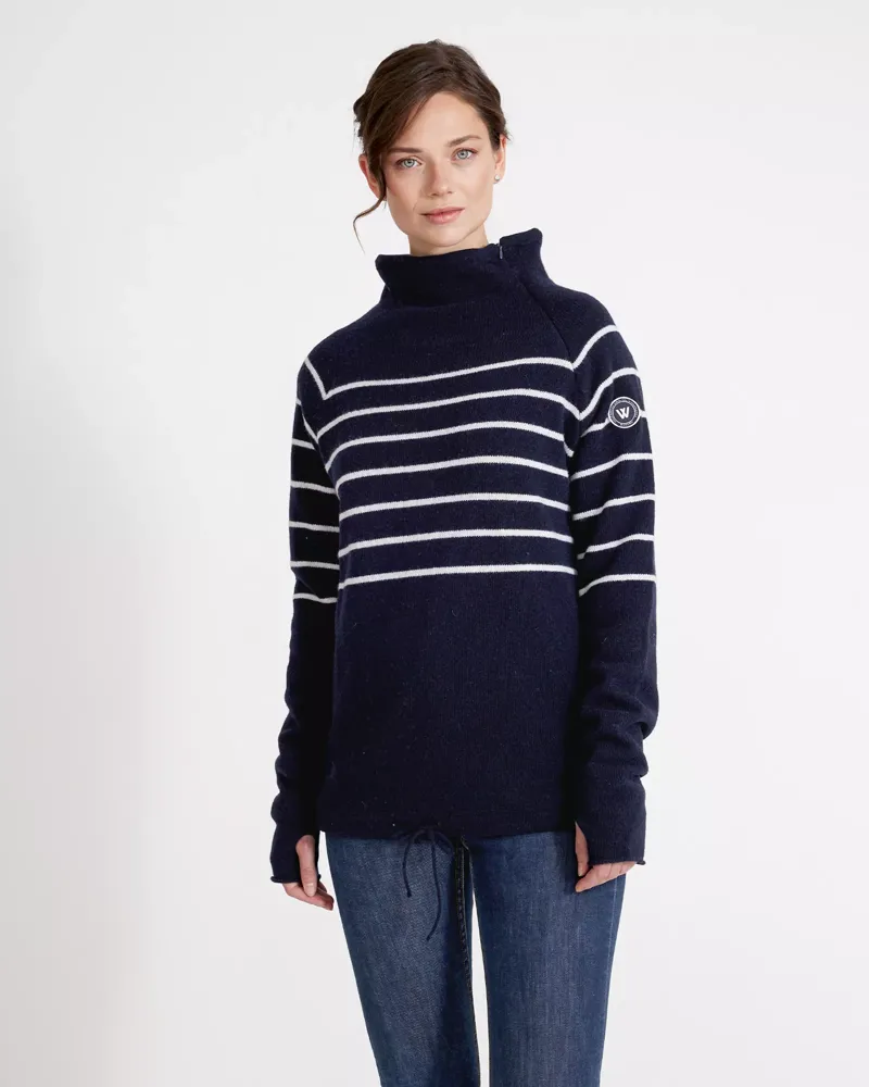 Holebrook Martina Ladies Wool Windproof Jumper Navy/Off White-1