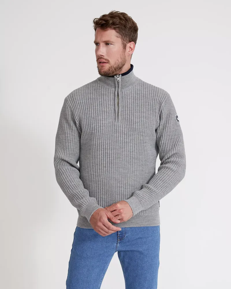 Holebrook Ragnar Men's T-Neck Windproof Jumper Light Grey Melange-1