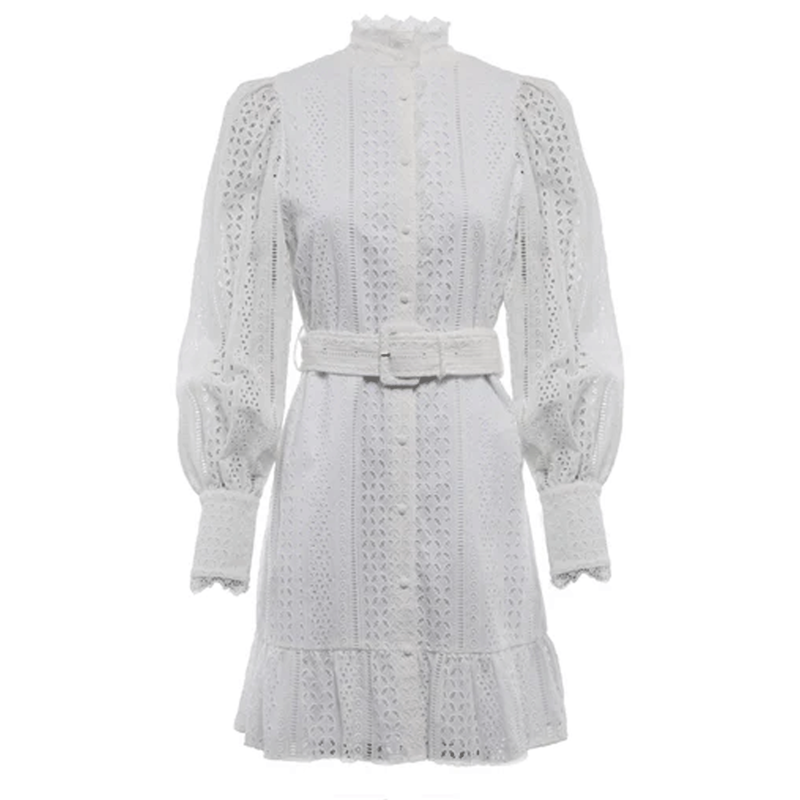 Holland Cooper Collarless Broderie Mini Dress White