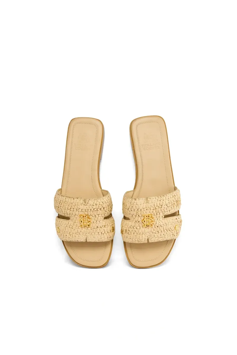 Holland Cooper Heraldic Monogram Slides in Natural Straw-2