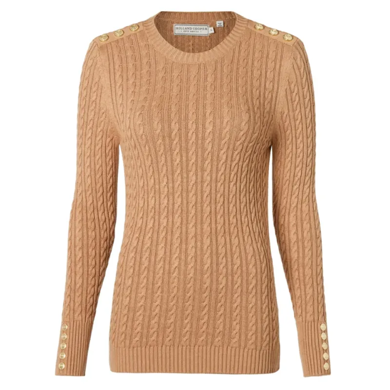 Holland Cooper Seattle Cable Crew Knit Dark Camel Marl