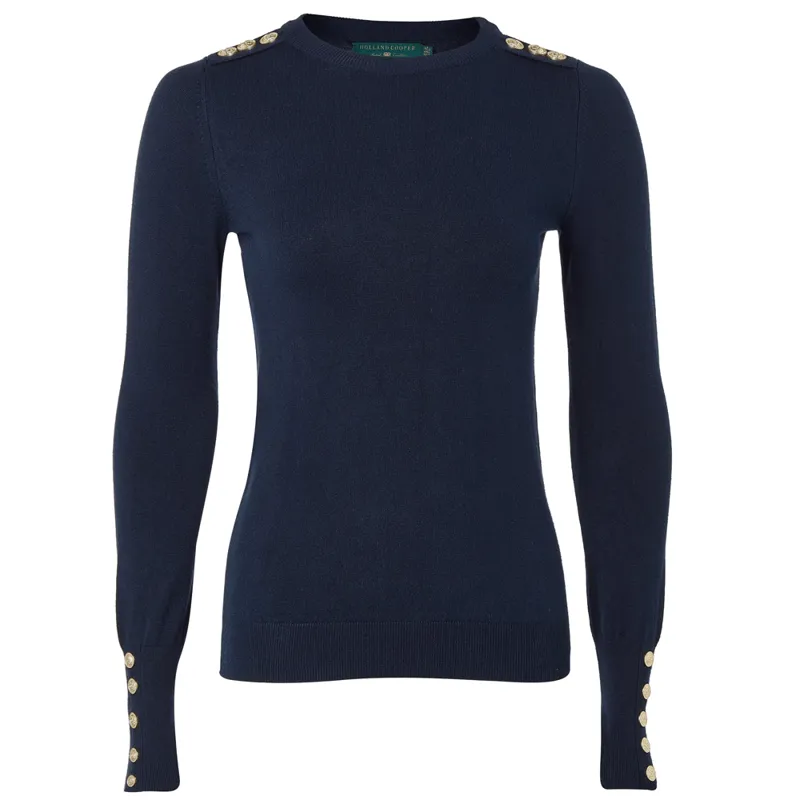 Holland Cooper Buttoned Knit Crew Neck Ink Navy