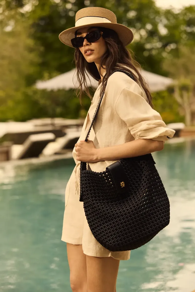 Holland Cooper Woven Tote in Washed Black-6