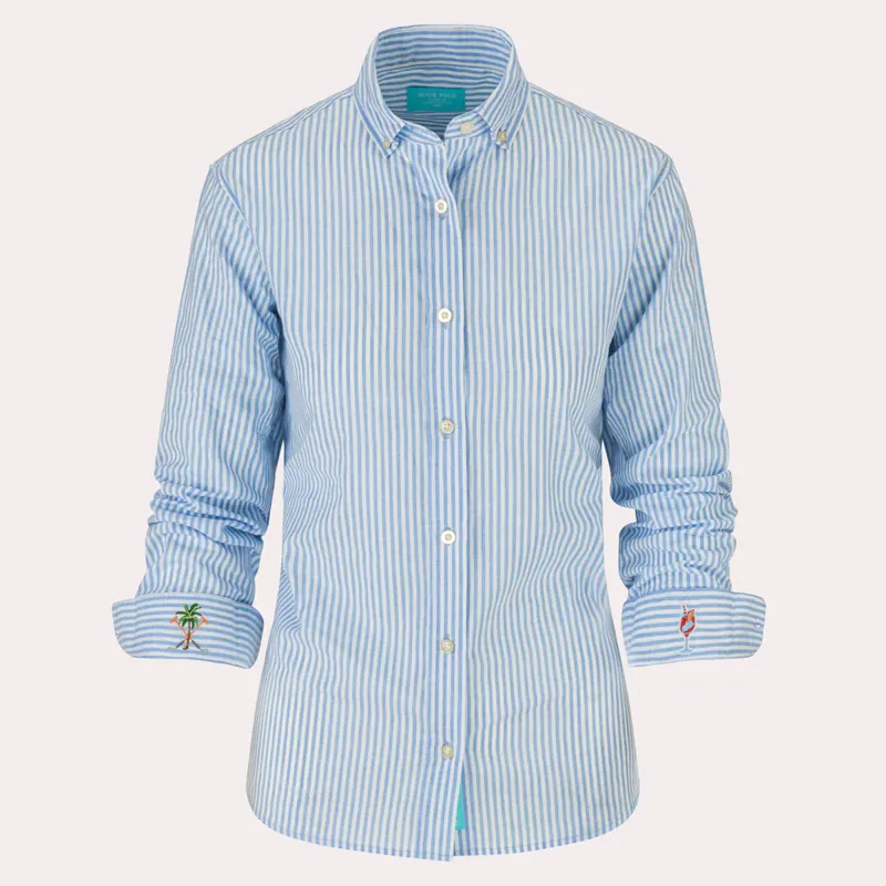 Hook Polo Ladies Blue Stripe Linen Shirt-1