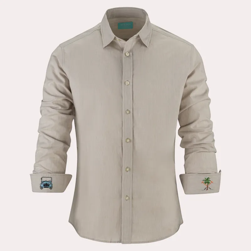 Hook Polo Men's Linen Shirt Khaki-1