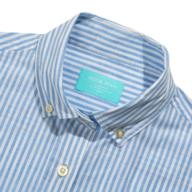 Hook Polo Ladies Blue Stripe Linen Shirt-3
