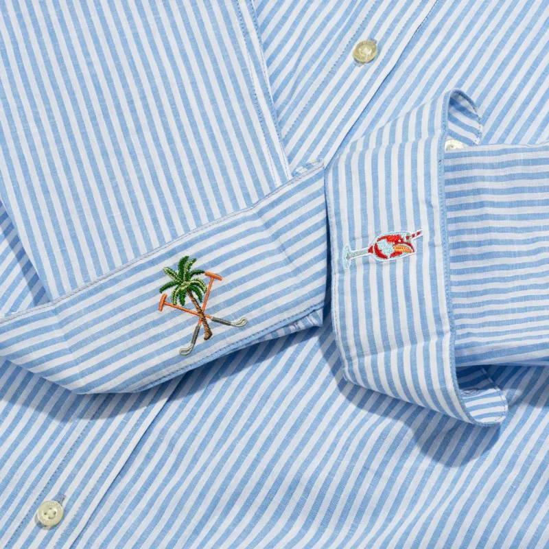 Hook Polo Ladies Blue Stripe Linen Shirt