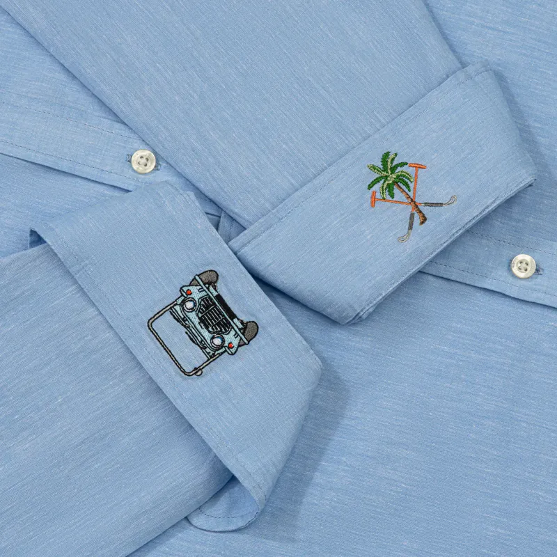 Hook Polo Men's Blue Linen Shirt