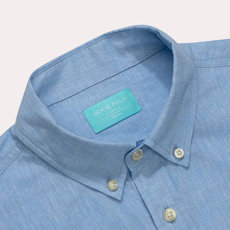Hook Polo Men's Blue Linen Shirt-3