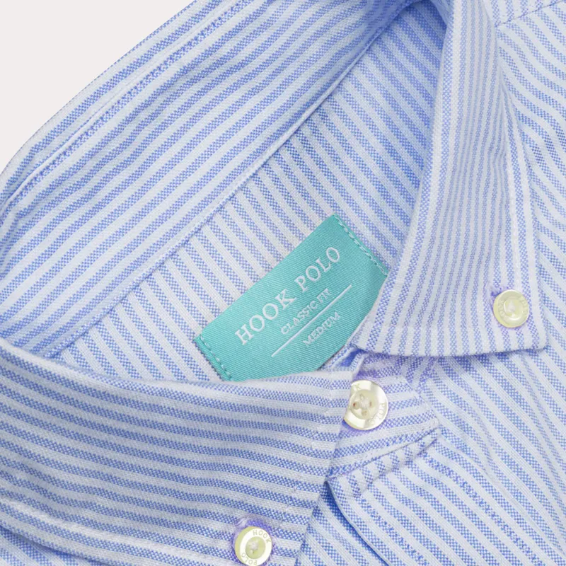 Hook Polo Mens Striped Blue Oxford Shirt-4