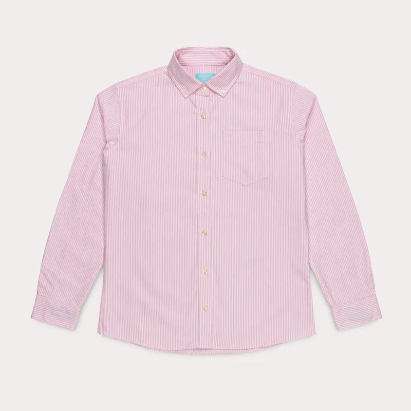 Hook Polo Ladies Striped Pink Oxford Shirt-4