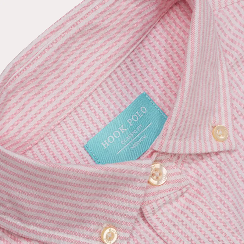 Hook Polo Ladies Striped Pink Oxford Shirt-6