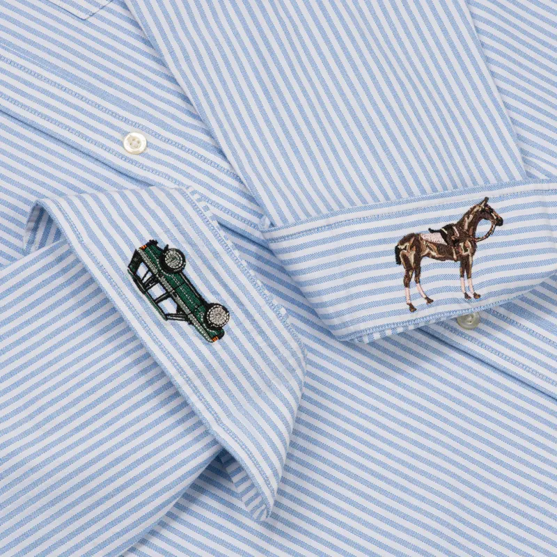 Hook Polo Mens Striped Blue Oxford Shirt