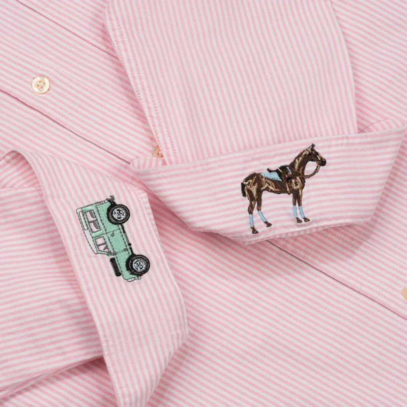 Hook Polo Ladies Striped Pink Oxford Shirt