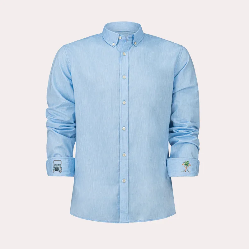 Hook Polo Men's Blue Linen Shirt-1