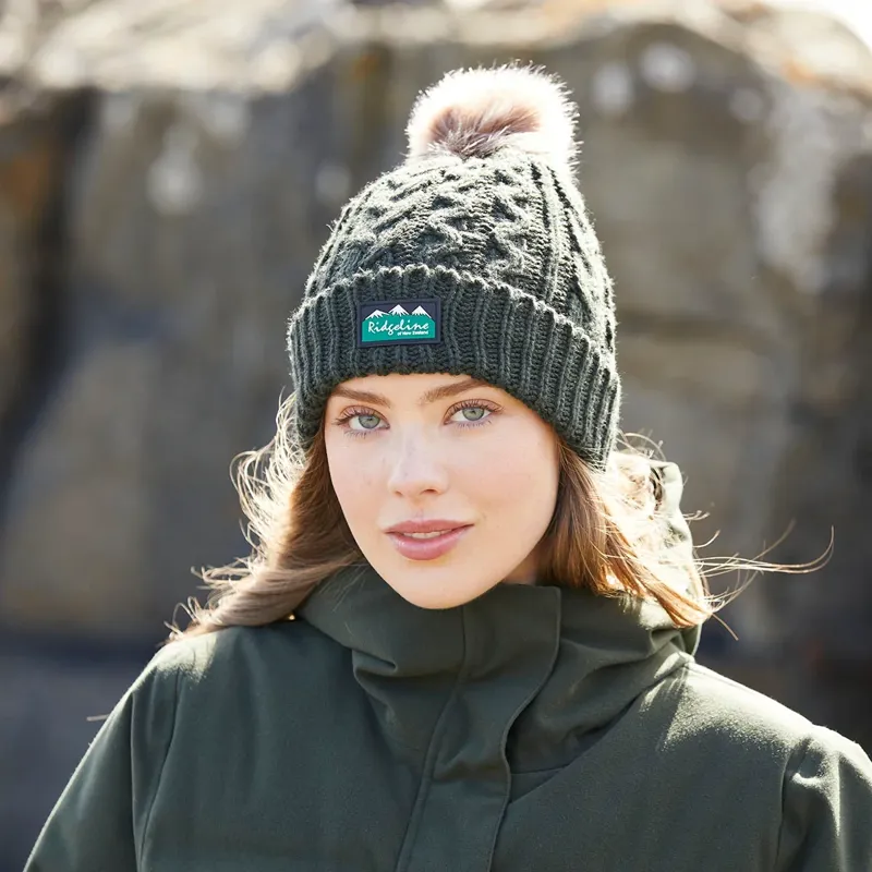 Ridgeline Nordic Fleck Bobble Hat in Deep Forest-4