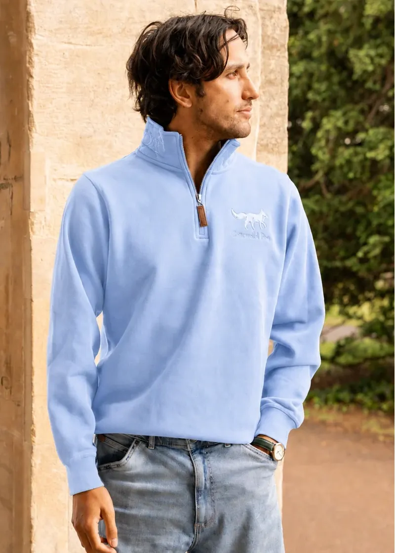 Cotswold Fox Tetbury Quarter Zip in Cornflower Blue-4