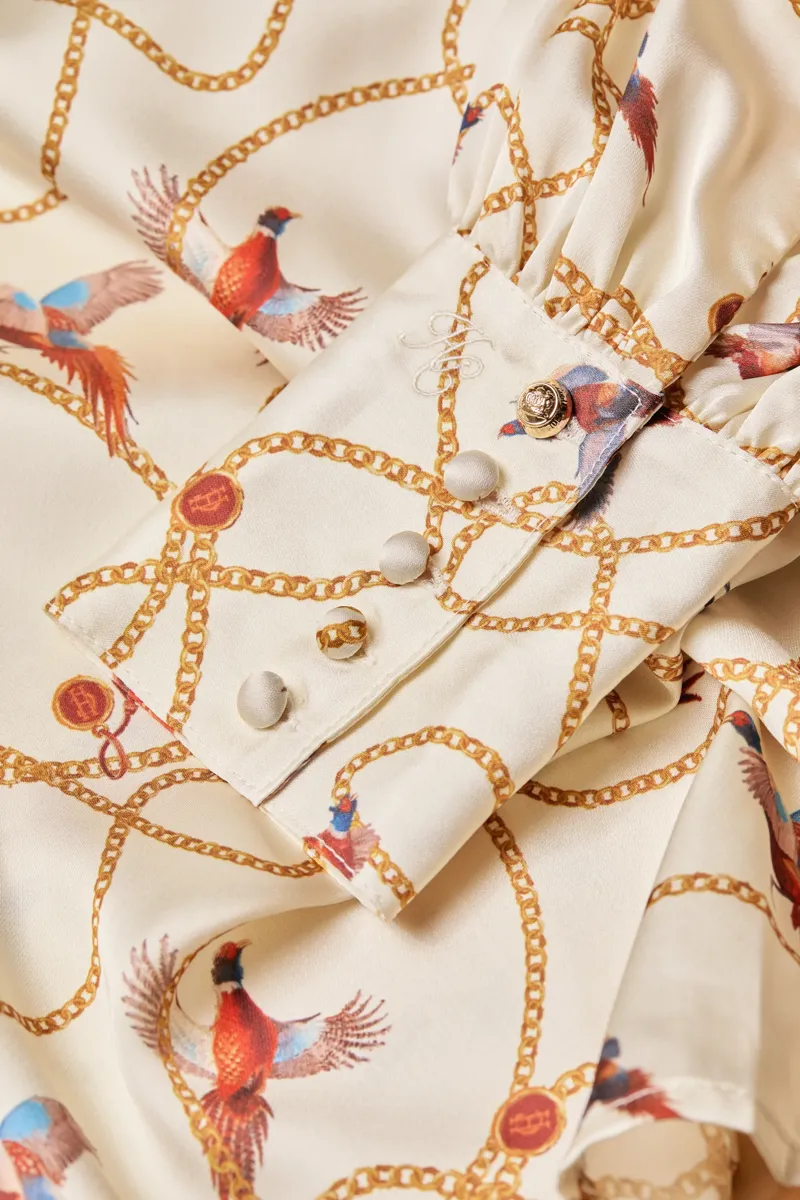 Holland Cooper Isla Satin Shirt Off White Pheasant-1