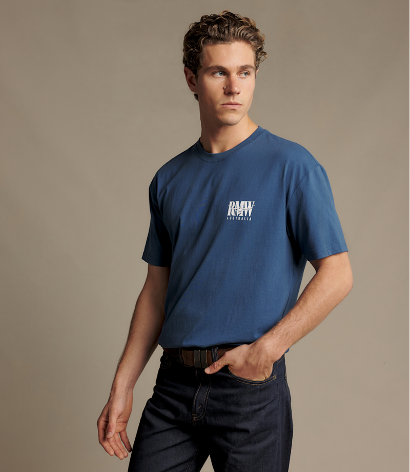 RM Williams Classic R.M.W. T-Shirt in Mid Blue-2