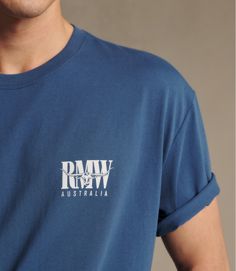 RM Williams Classic R.M.W. T-Shirt in Mid Blue-4