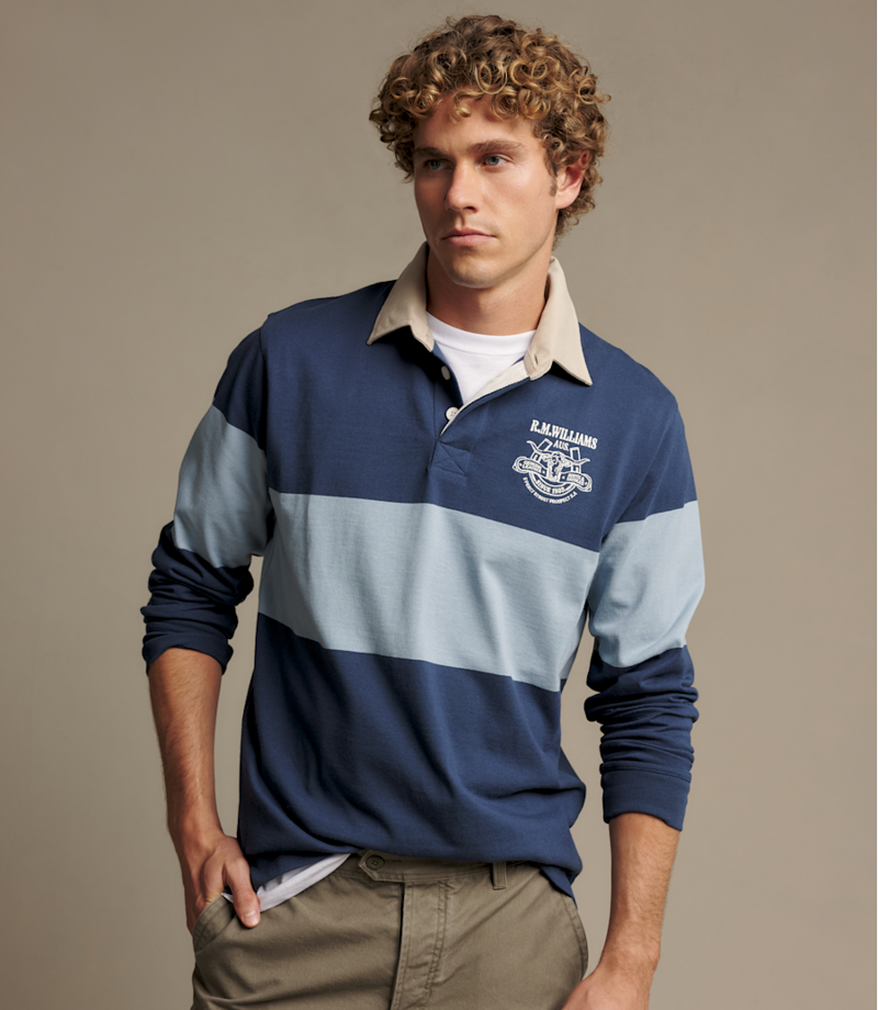 RM Williams Blyth Rugby Shirt in Worker Blue-2