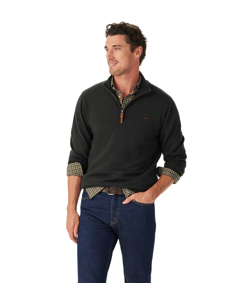 RM Williams Ernest Merino 1/4 Zip Knit in Forest Green-1