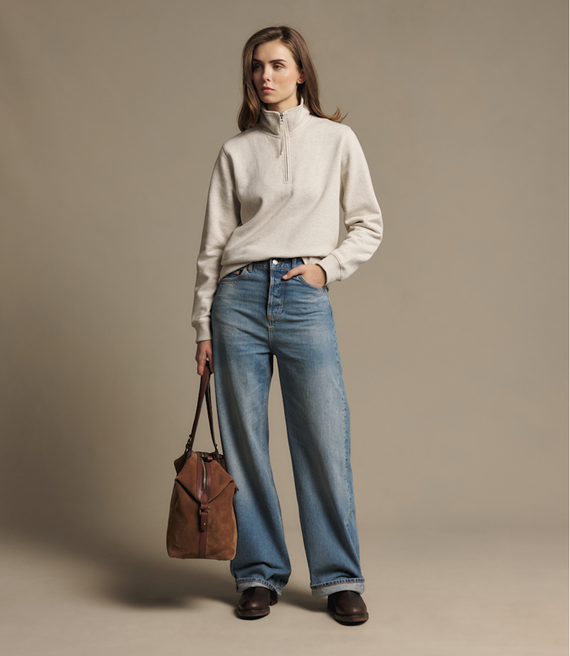 RM Williams Trickett Quarter Zip Sweatshirt in Oatmeal-1