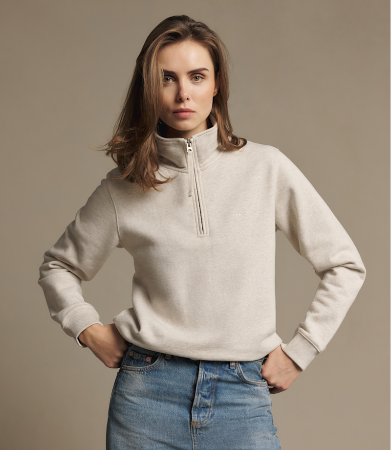 RM Williams Trickett Quarter Zip Sweatshirt in Oatmeal-2