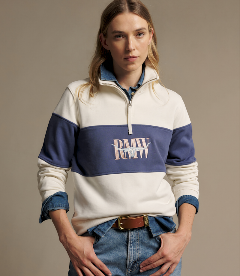 RM Williams Trickett Panel Sweatshirt in Ivory-2
