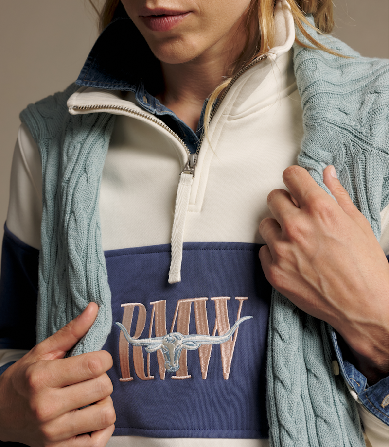 RM Williams Trickett Panel Sweatshirt in Ivory-4