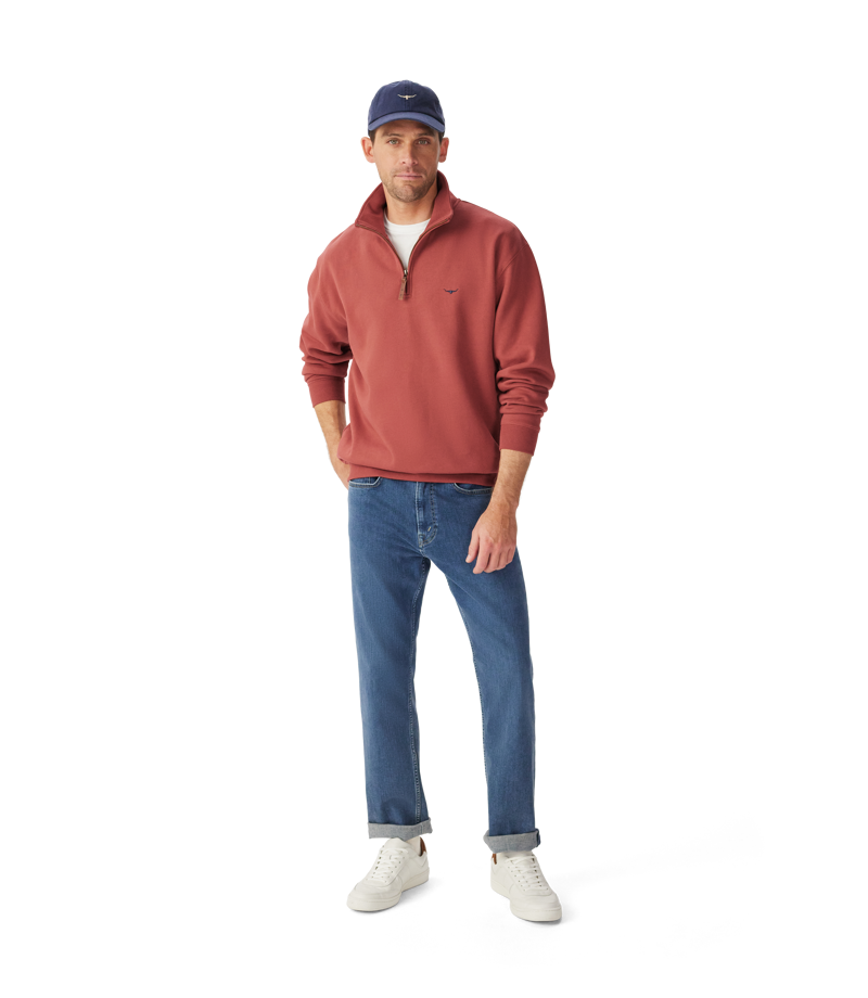 RM Williams Mulyungarie 1/4 Zip Sweatshirt Brick Red-1