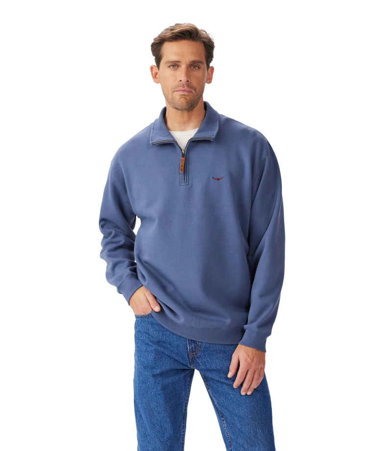 RM Williams Mulyungarie 1/4 Zip Sweatshirt Blue-1