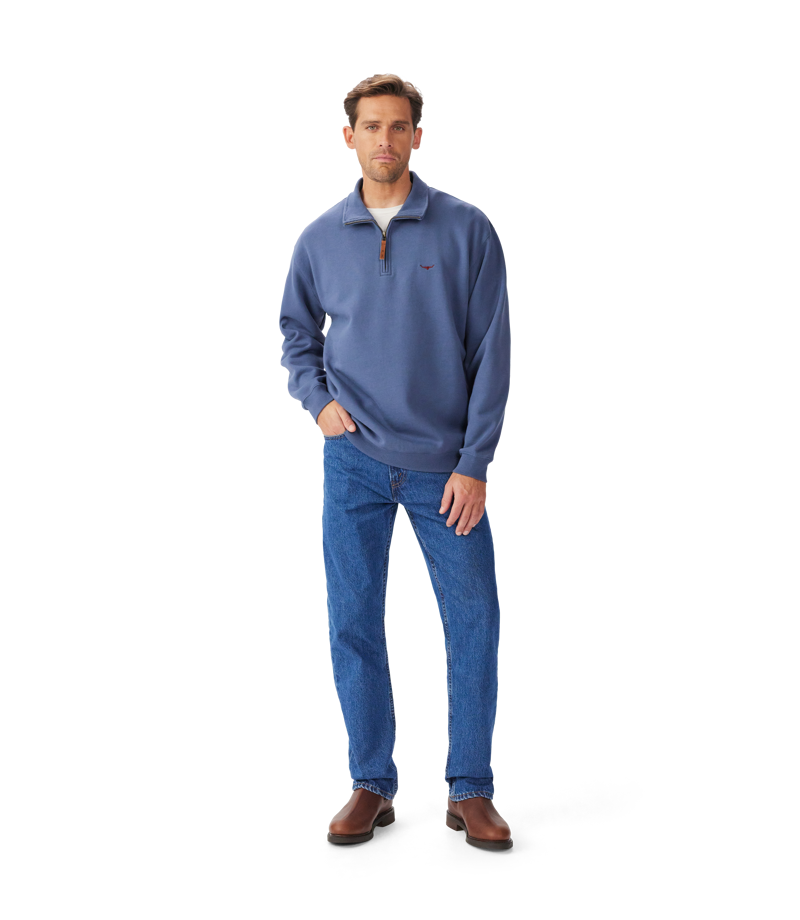 RM Williams Mulyungarie 1/4 Zip Sweatshirt Blue-2