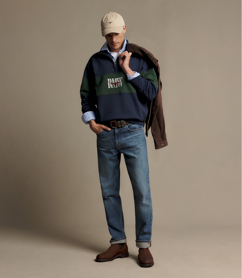 RM Williams Heritage Panel 1/4 Zip in Worker Blue-1