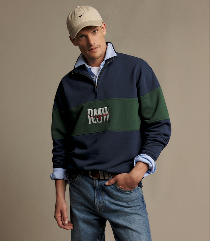RM Williams Heritage Panel 1/4 Zip in Worker Blue-2